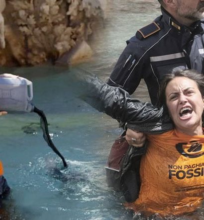 İklim Aktivistlerinden Yeni Örnek(!) Davranış: Fosil Yakıta Karşı Tarihi Çeşmeden Akan Suyu Siyaha Boyadılar!